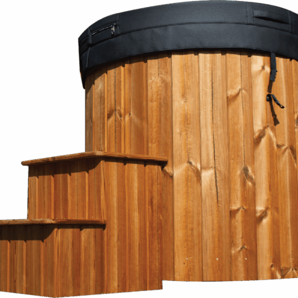 Light Oak Solo Ice Bath with Grey Shell & Steps